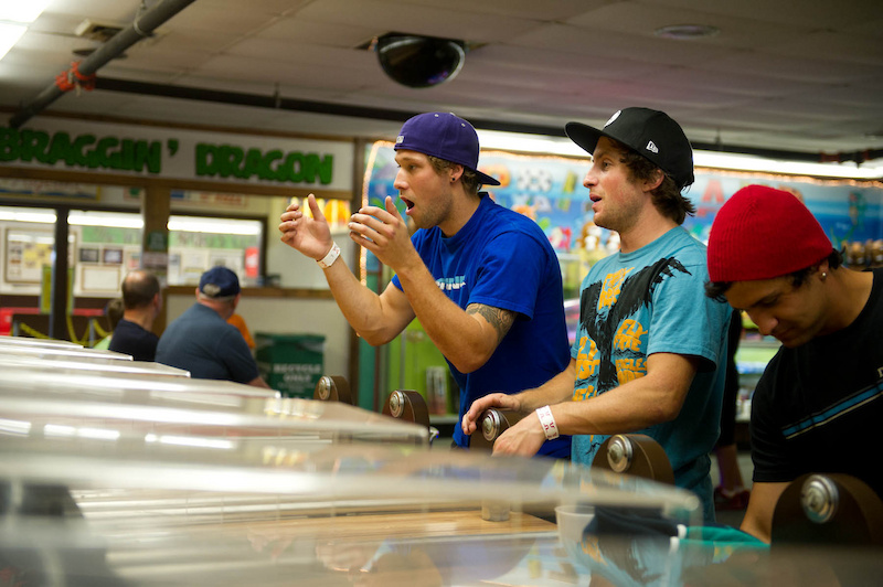 Gully and T-Mac find things to do while waiting for the rain to stop. Photo Matt Delorme