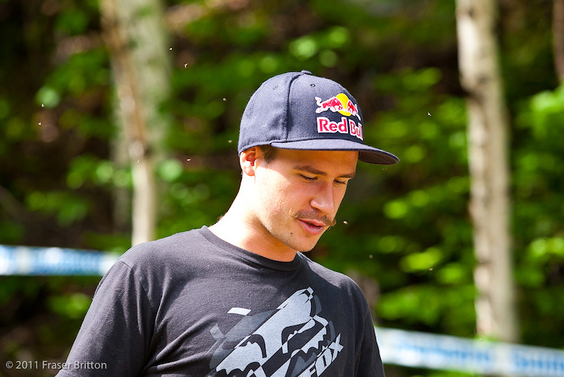 Mont Ste Anne World Cup - The black flies swarm Stevie s moustache. Classy Steve.