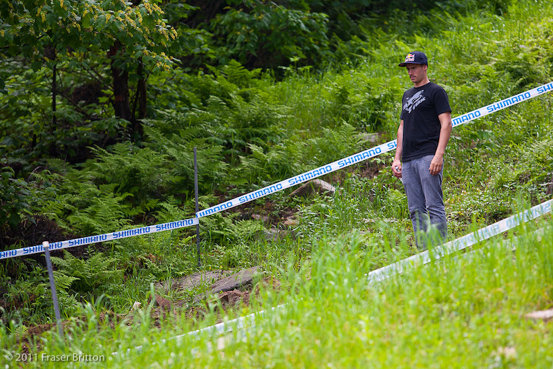 Mont Ste Anne World Cup - Steve Smith checks out his lines.