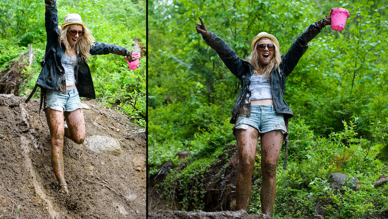 Shelly barefoot mud surfing on the Canadian Open DH course. Some people were having way too much fun today 
