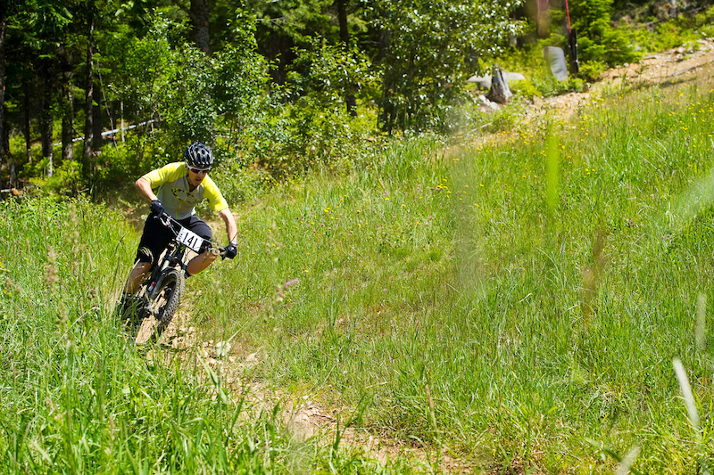 Another local done good Matt Ryan exiting Bolden Goner on Blackcomb Mountain during stage 4 of the Enduro.
