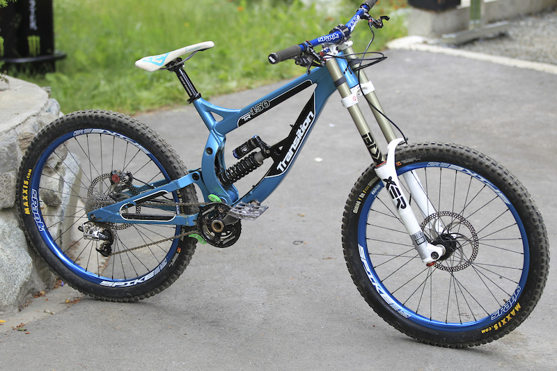  4000 CAD. Transition TR450 8 Size Medium. Blue Free Shipping in Canada. The Bike has the Camp of Champions build kit consisting of Straitline Silent Guide Straitline Stem Straitline pedals Straitline Chain ring. Boxxer R2C2 Forks Fox Shock Formula The One brakes Chromag COC Seat COC Seatpost and head set Spank Spike Bars ODI grips ODI COC lock rings Sram X9 E-13 Cranks and BB Spank Spike rims DT Swiss Spokes Hadley Hubs Maxxis 3C Minion tires Maxxis tubes. Included for free is a slight amount of certified Whistler Bike Park dirt. A bike with this quality of build kit is over 8 000 CAD Retail at Chain Reaction. WE WILL NOT PART OUT OR TRADE PRICE IS FIRM.
