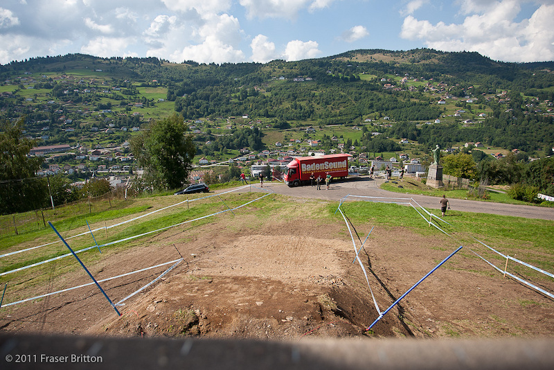 The view out of the house jump. The shack is no longer down below but they built one for good measure.