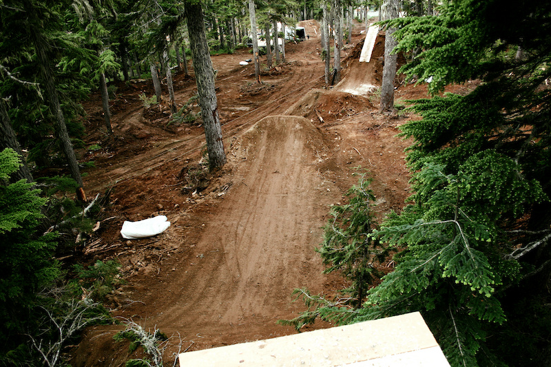 After the skinny you face a drop into a dirt gap with bonar in the background.