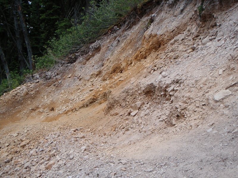 Crumbly Corner on the new reroute. The low line is coming in at the expense of the high line which changes every day.