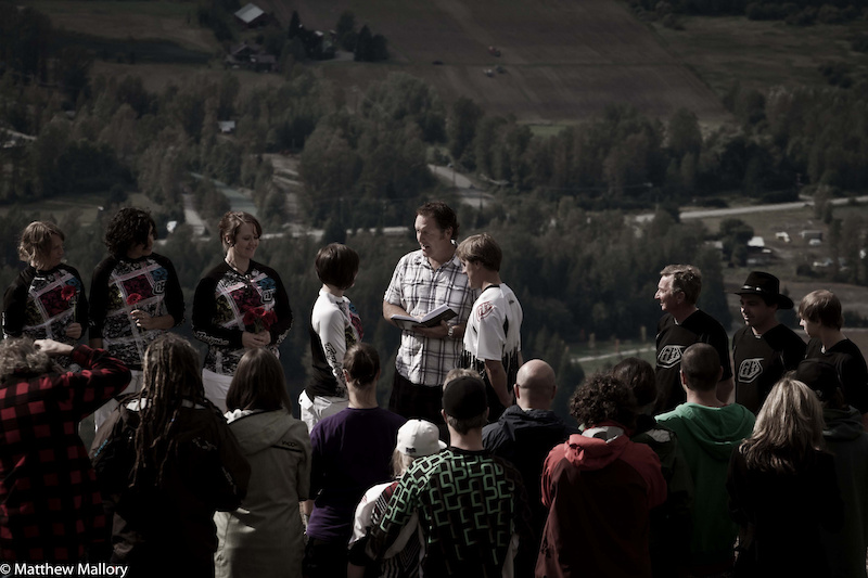 A wedding party outfitted in TLD gear. Yes this is a mountain biking wedding.