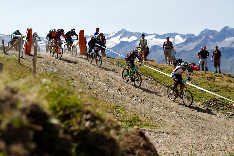 Rue Jahnel leading the pack he was 4th in the downhill and second overall 