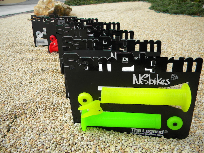 New collection of Sam Pilgrim s The Legend signature grips. Lined up and waiting to be shipped. More http www.nsbikes.com 2012 parts-and-stuff grips-sam-pilgrim-signature.html