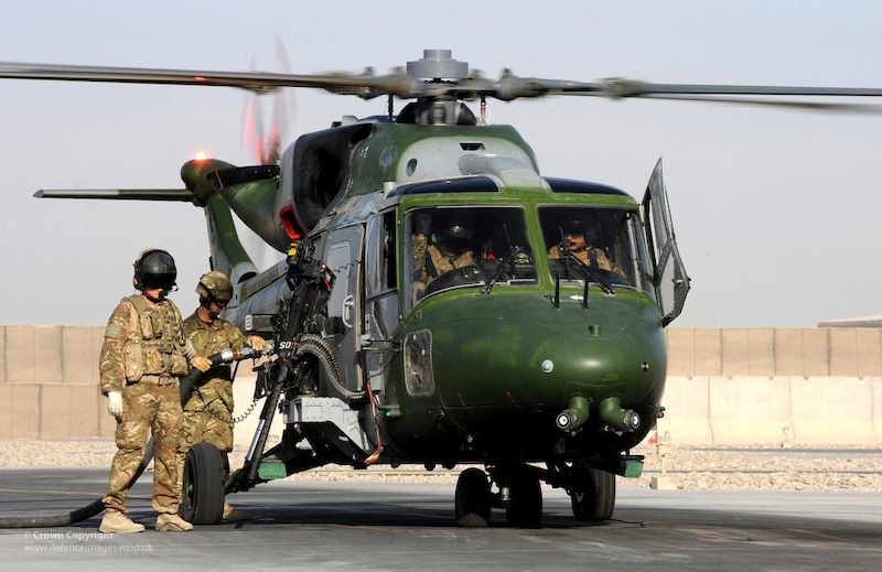 An Army Air Corps Lynx Mk9A helicopter is pictured at a refuelling point on Camp Bastion airfield Afghanistan. The Joint Helicopter Force AFGHANISTAN or JHF A is a deployed tri-Service unit from the Joint Helicopter Command. Its primary purpose is to facilitate tactical mobility reconnaissance and Aviation Fires support to the UK task force in Helmand Province and to the multi-national force of Regional Command South 