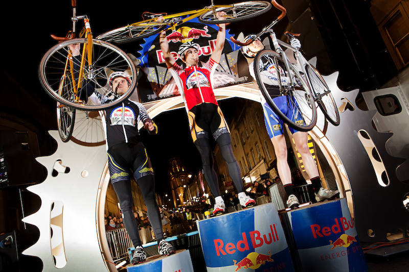 Event participants performing in Red Bull Hill Chasers on Park street in Bristol UK on the 18th of February 2012.
