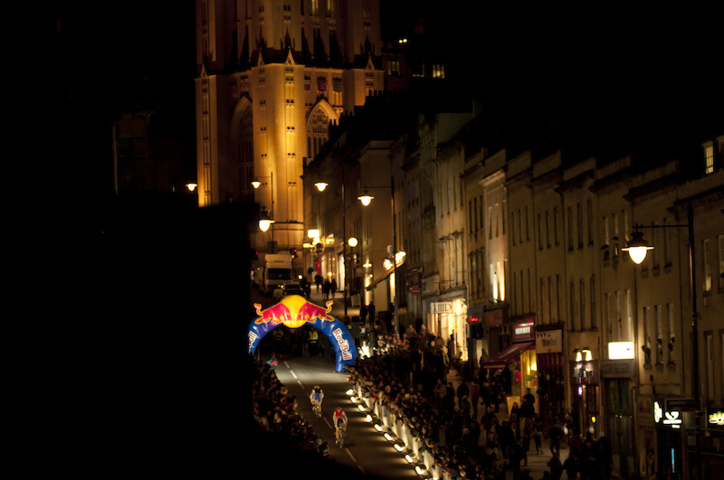 Event participants performing in Red Bull Hill Chasers on Park street in Bristol UK on the 18th of February 2012.