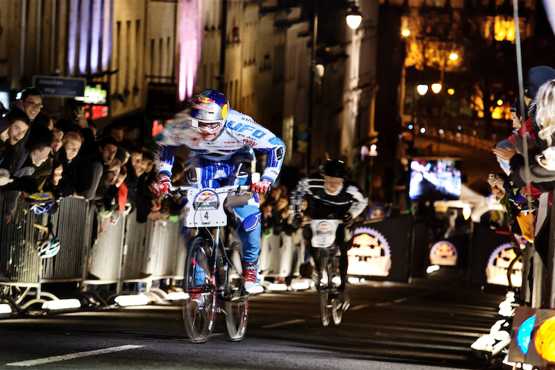 Michal Prokop performing in Red Bull Hill Chasers on Park street in Bristol UK on the 18th of February 2012.