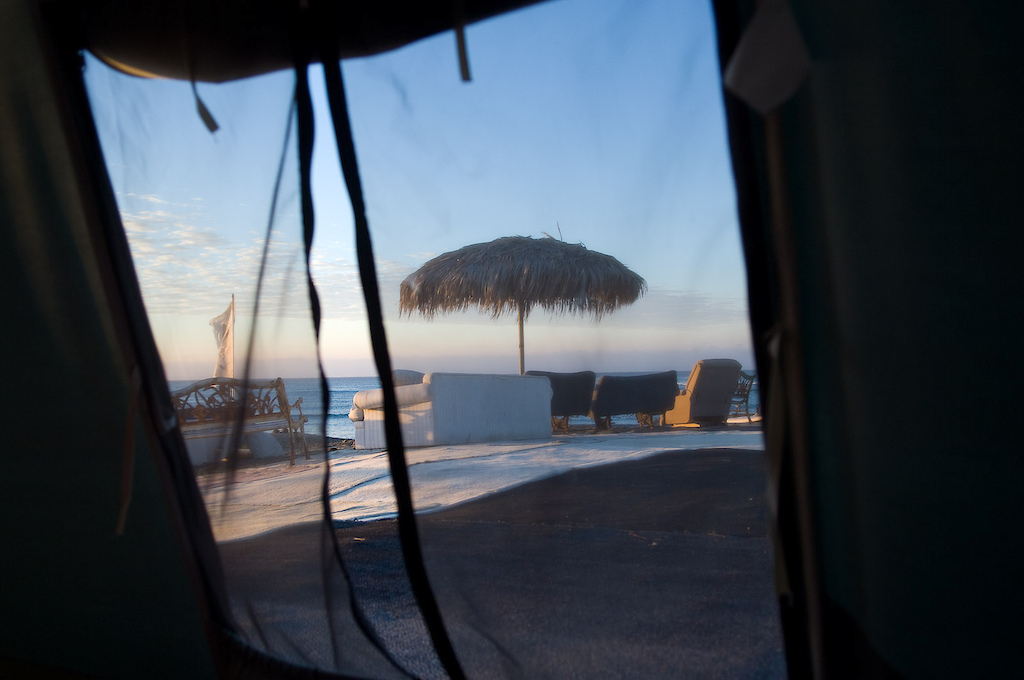 The accommodations at the camp are in tents. Not a bad deal in Mexico, this was the view from my tent every morning. It made waking up easy, even after a lot of drinks the night before...