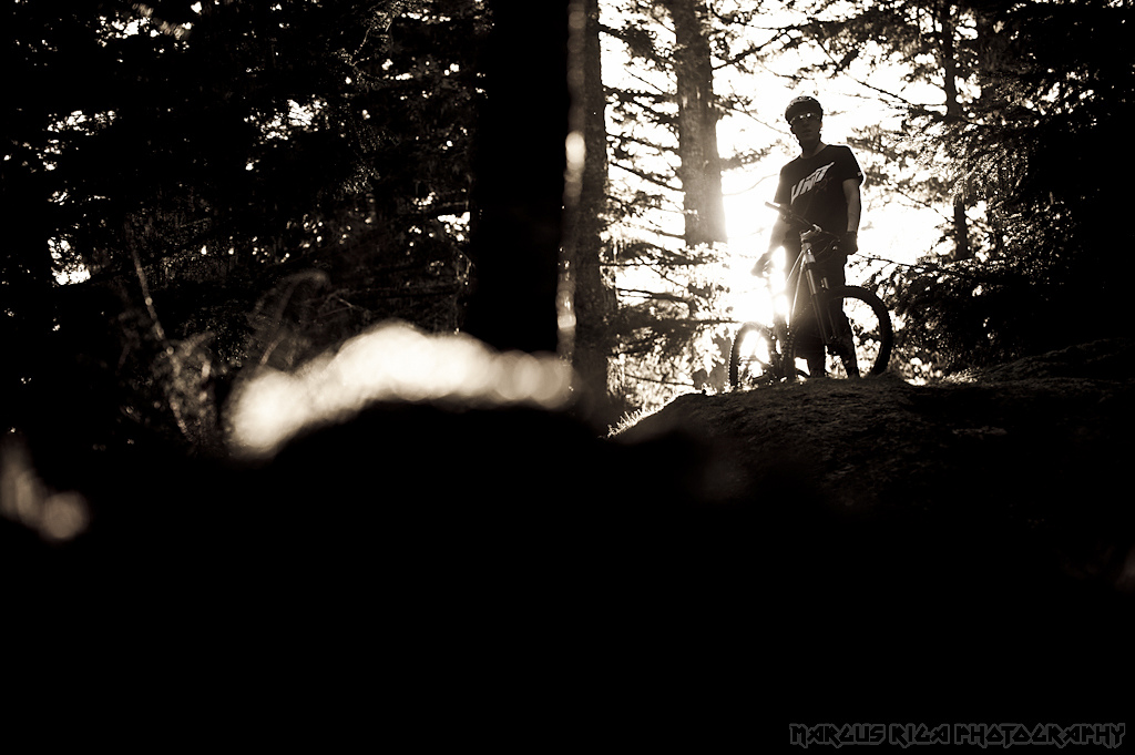 James Doerfling lights it up on Broom Hill, one of two main riding zones in Sooke. 