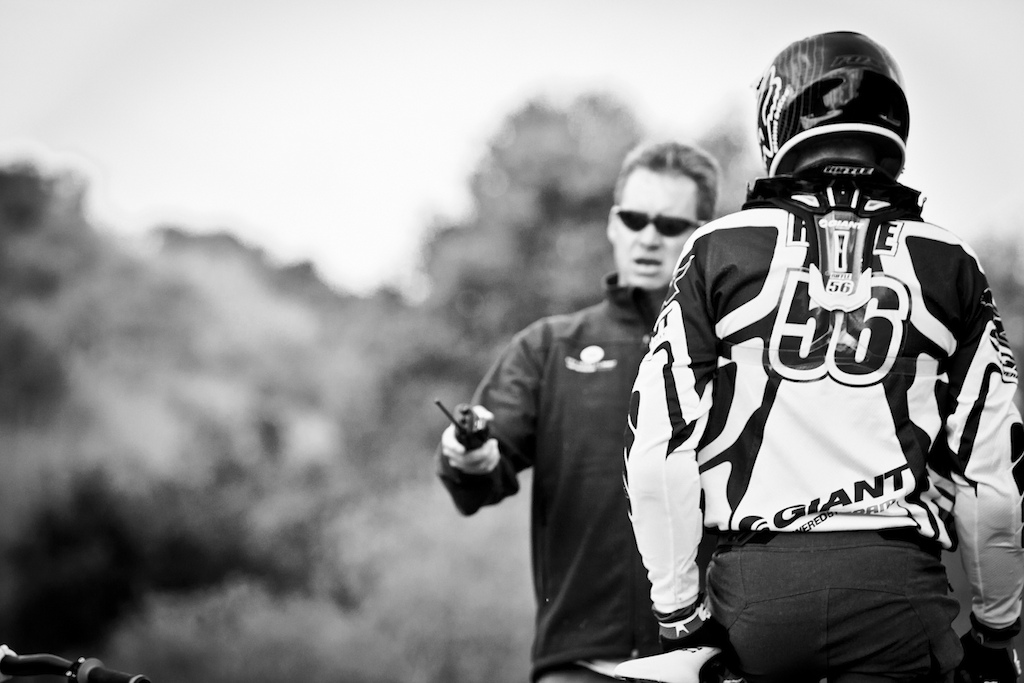 Working out the kinks. Riffle chats with the administration about course tweaks for the follow practice days.