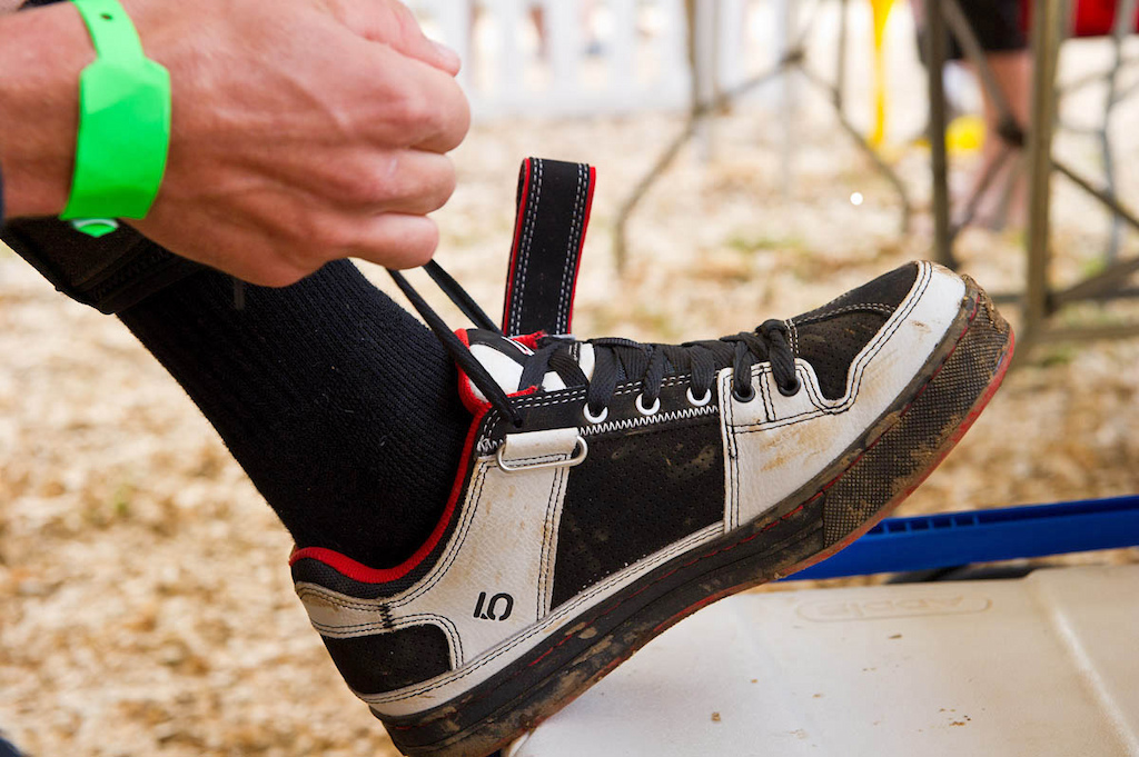 Getting ready to rumble means meticulous preperation. Greg Minnaar spent nearly two minutes per shoe, lacing them up just so: not too tight, not too loose.