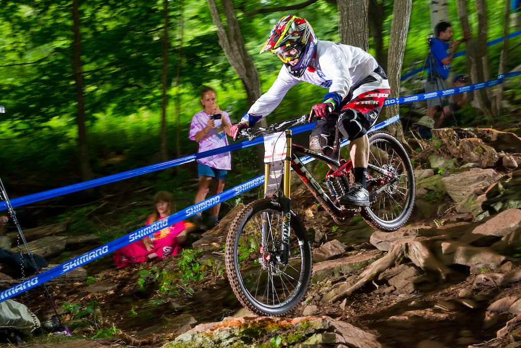 Aaron Gwin took a quick inside line in the rock garden--one of only a handful of riders to do so. But that--and whatever other lines he took--were obviously the lines as he qualified nearly six seconds up on Gee Atherton the second fastest qualifier.