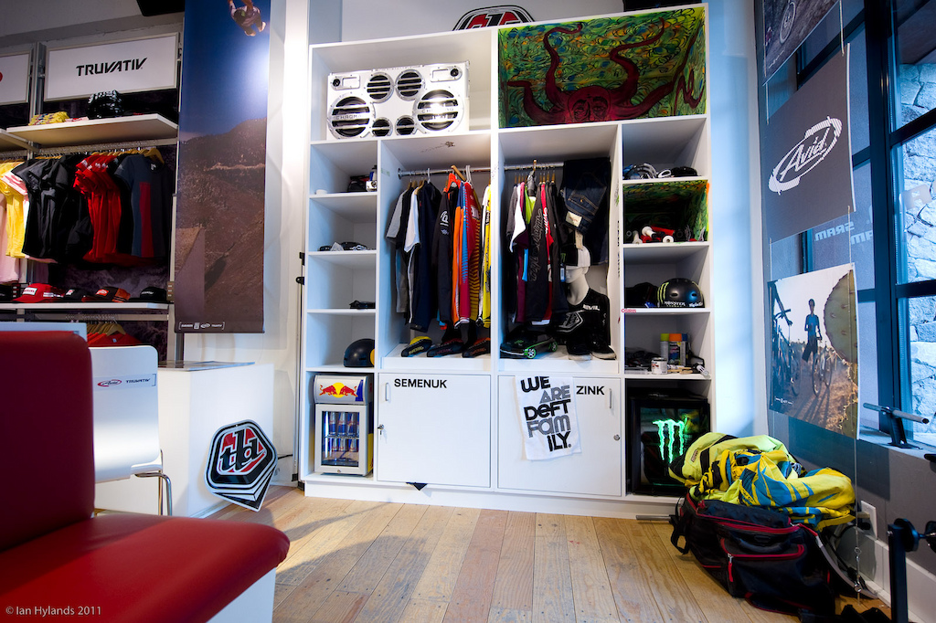 Cam Zink and Brandon Semenuk have their lockers for Crankworx in the SRAM pop up store