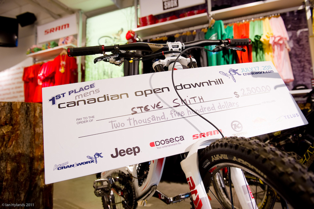 Steve Smiths winning bike and check on display.