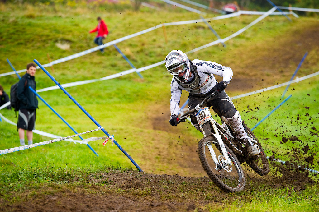 Getting buck wild--Devinci s George Brannigan feeling his way through the soft upper track.