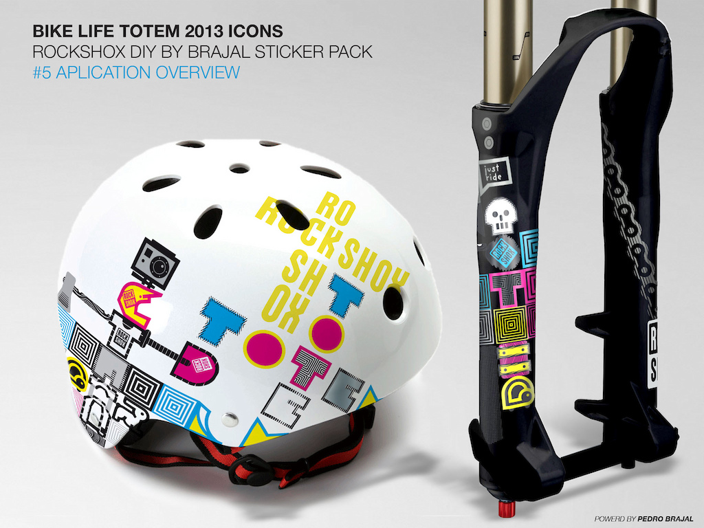 Hi everyone this is my idea for sticker and product mood for the Totem fork. It s based on creating your own totems with actual bike life stuff. The possibilities are infinite and modular and you can choose between two kinds of color scheme colorful or black silver on your fork. they are all pre cut individually of course you choose the objects Hope you enjoy. Colors PMS - Cyan PMS - Magenta PMS - Yellow PMS - Black PMS - 877 silver White as supplied on the original file.