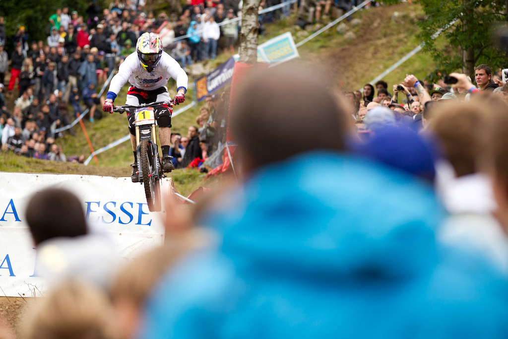 LA BRESSE FRANCE 7 August 2011 Aaron Gwin of Trek World Racing during the 6th round of the UCI World Cup Downhill in La Bresse France. Photo by Gary Perkin