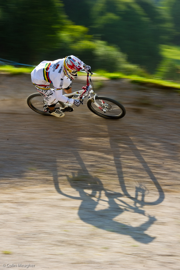Thomas Slavik racing himself in the setting sun.