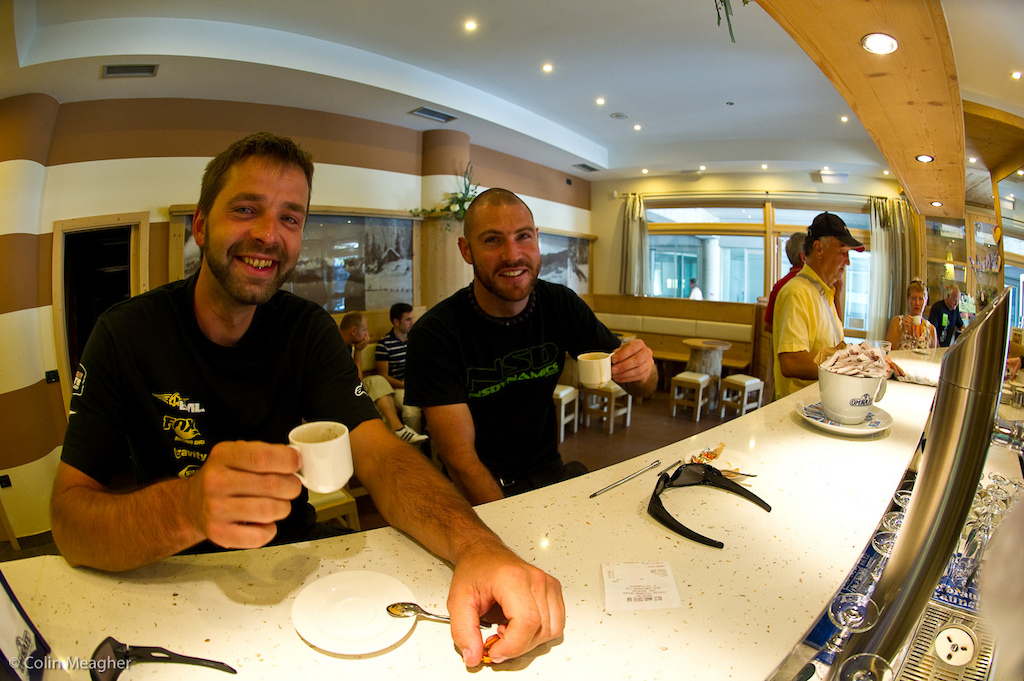 It wouldn t be an Italian World Cup without an espresso. Christian from MS-Evil and Nigel from Devinci taking in a cuppa.
