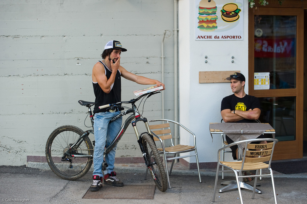 Ben Reid musing over his run or the hot pie to go Given how skinny this Irishman is it s the pizza.
