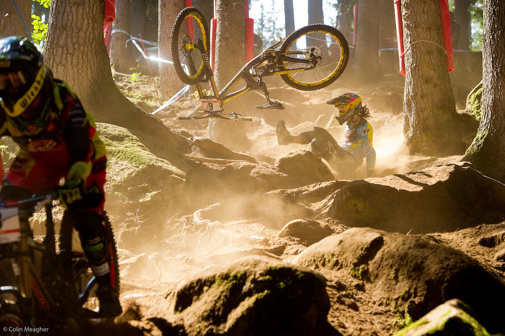 Tomahawk warning... Photographer Sebastian Schieck missed getting flattened by Emmeline Ragot s flying bike by mere centimeters.