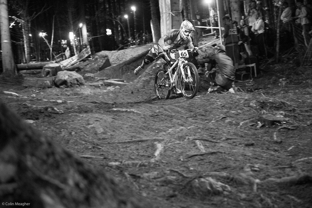Thomas Slavik damn near binned it slamming through a gate with one leg off. Slavik had to run back up and go around the gate in order to qualify.