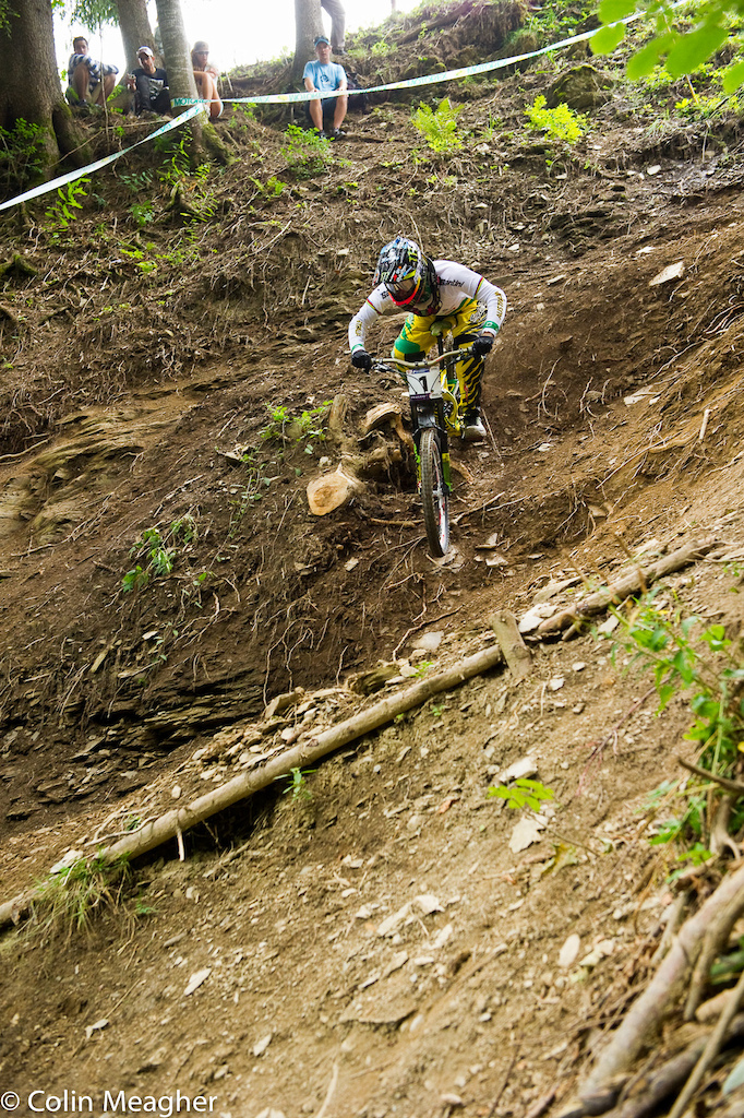 This was definitely the faster but much riskier line and NOT one that will likely go in the wet. But partially healed shoulder or not Sam Hill is here to play hard ball.