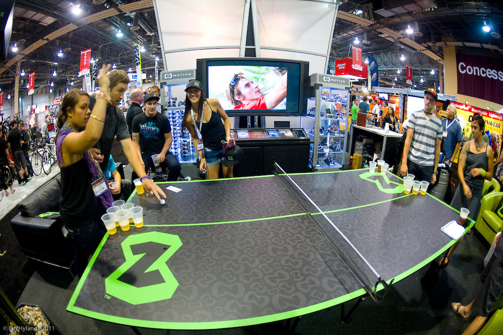Beer pong at the Native Eyewear booth...