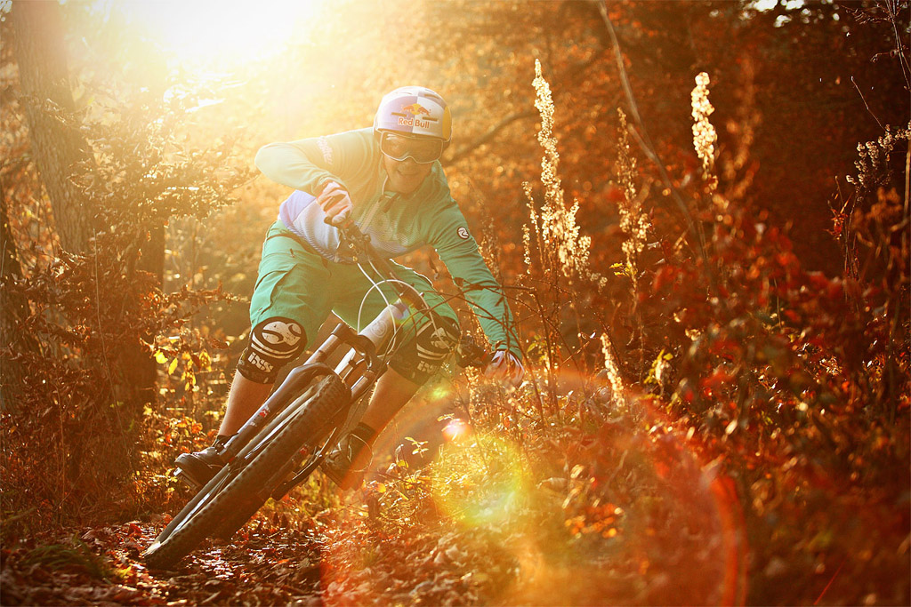 Da Tschugg having fun on his GHOST on a singletrail in the Bavarian outback golden autumn light... I love this time of the year photo c by www.larsscharlphoto.com me