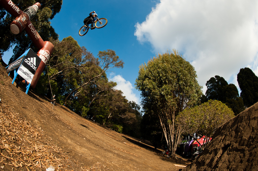 Brayden Barrett hits the step down at the start of the course.