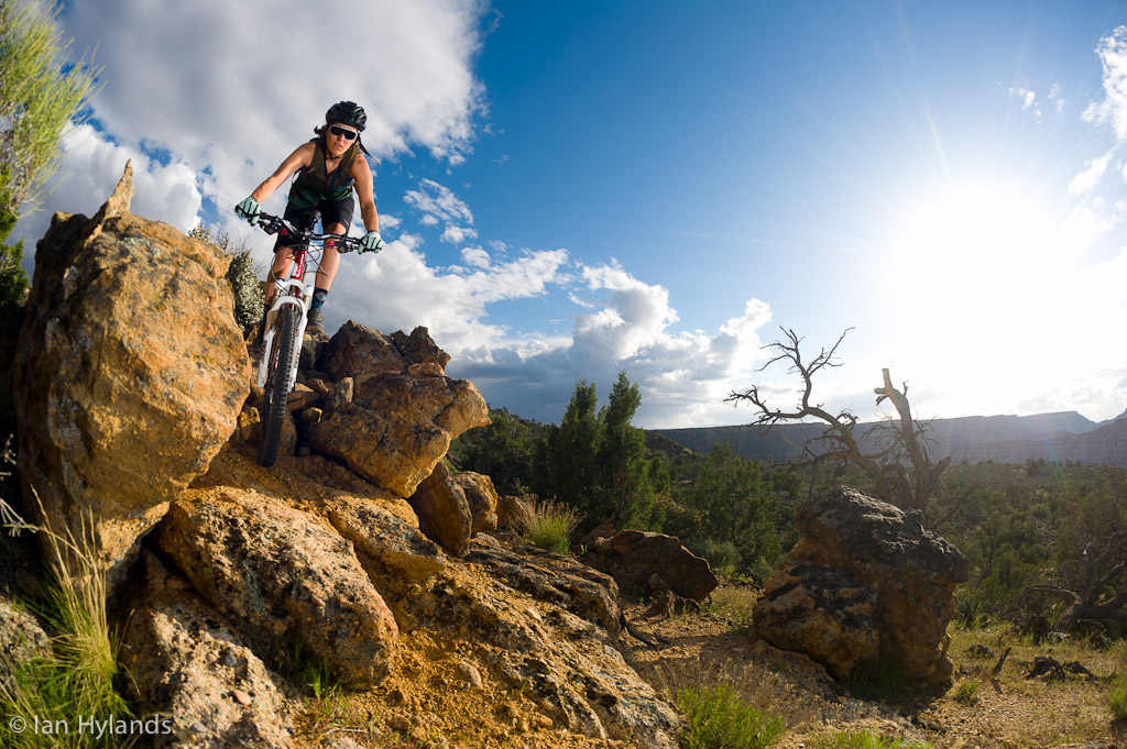 Brook Baker riding on Grafton Mesa in Utah.