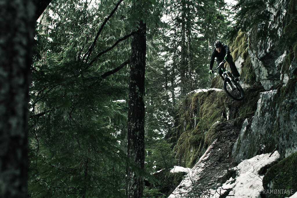 Dropping in from the rock ledge.