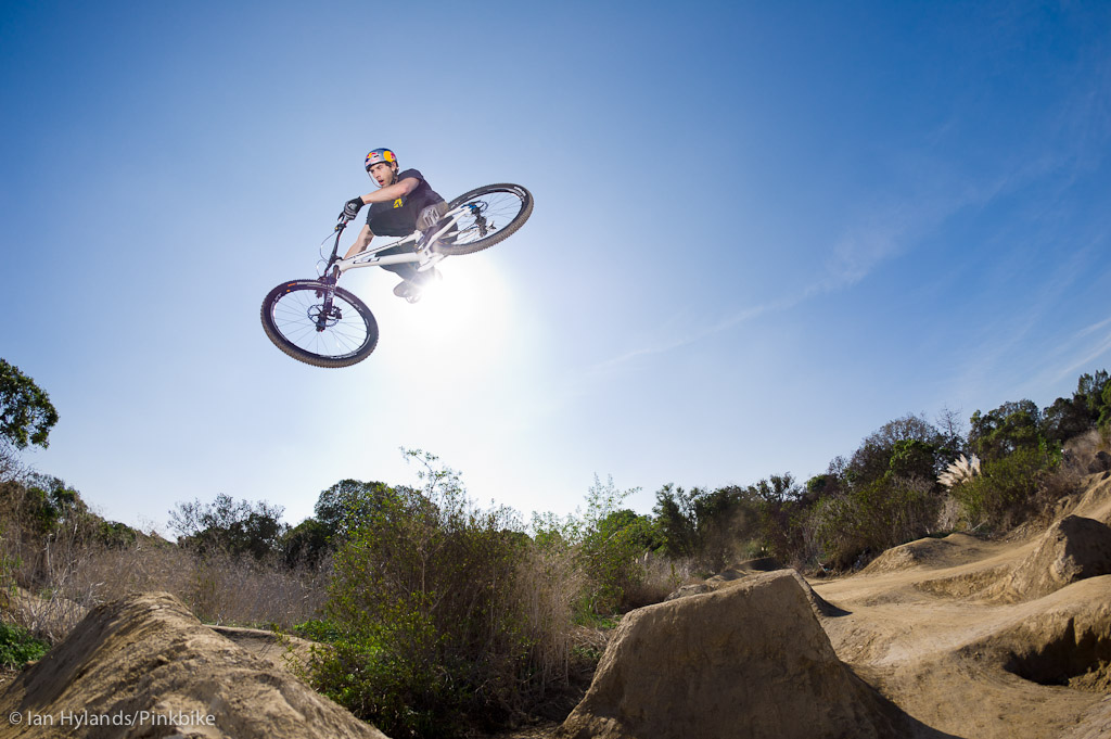 Gee Atherton rides his new GT hardtail for the first time at the Sheep Hills Trails in California
