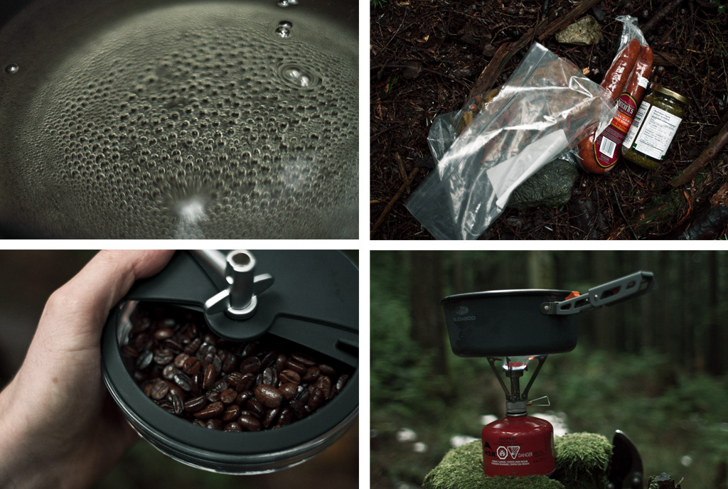 Making coffee and pasta while trail work happens.